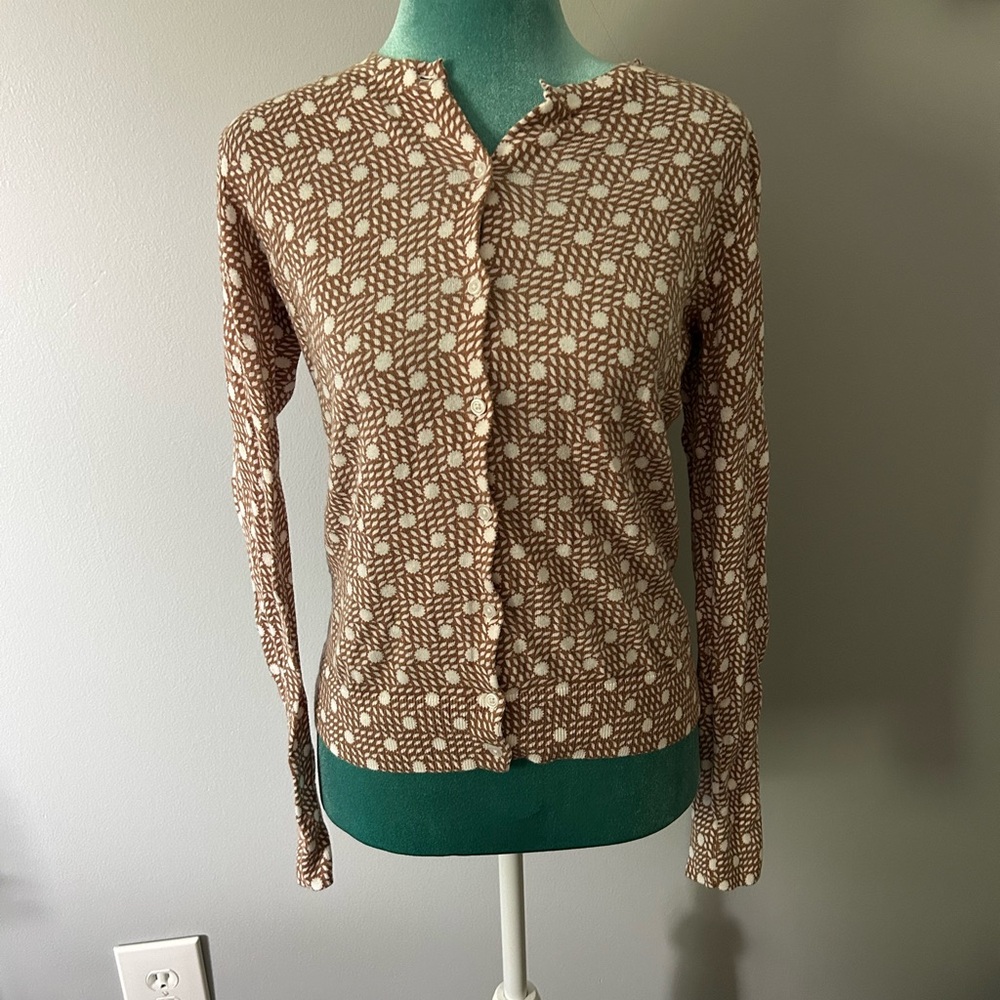 Ann Taylor Brown and Cream Knit Cardigan